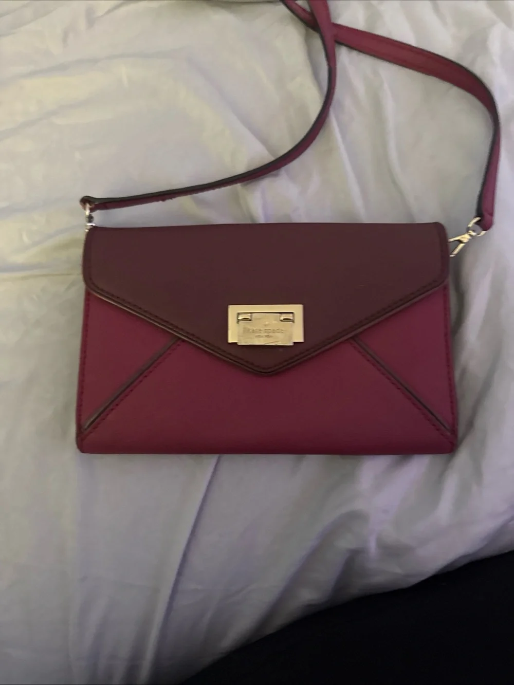 Kate Spade New York Burgundy Crossbody Bag Silver Clasp Detachable Strap
